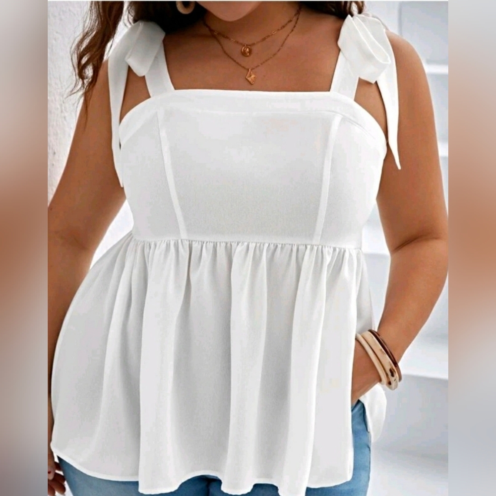 White Tie-Shoulder Babydoll Tank Top
